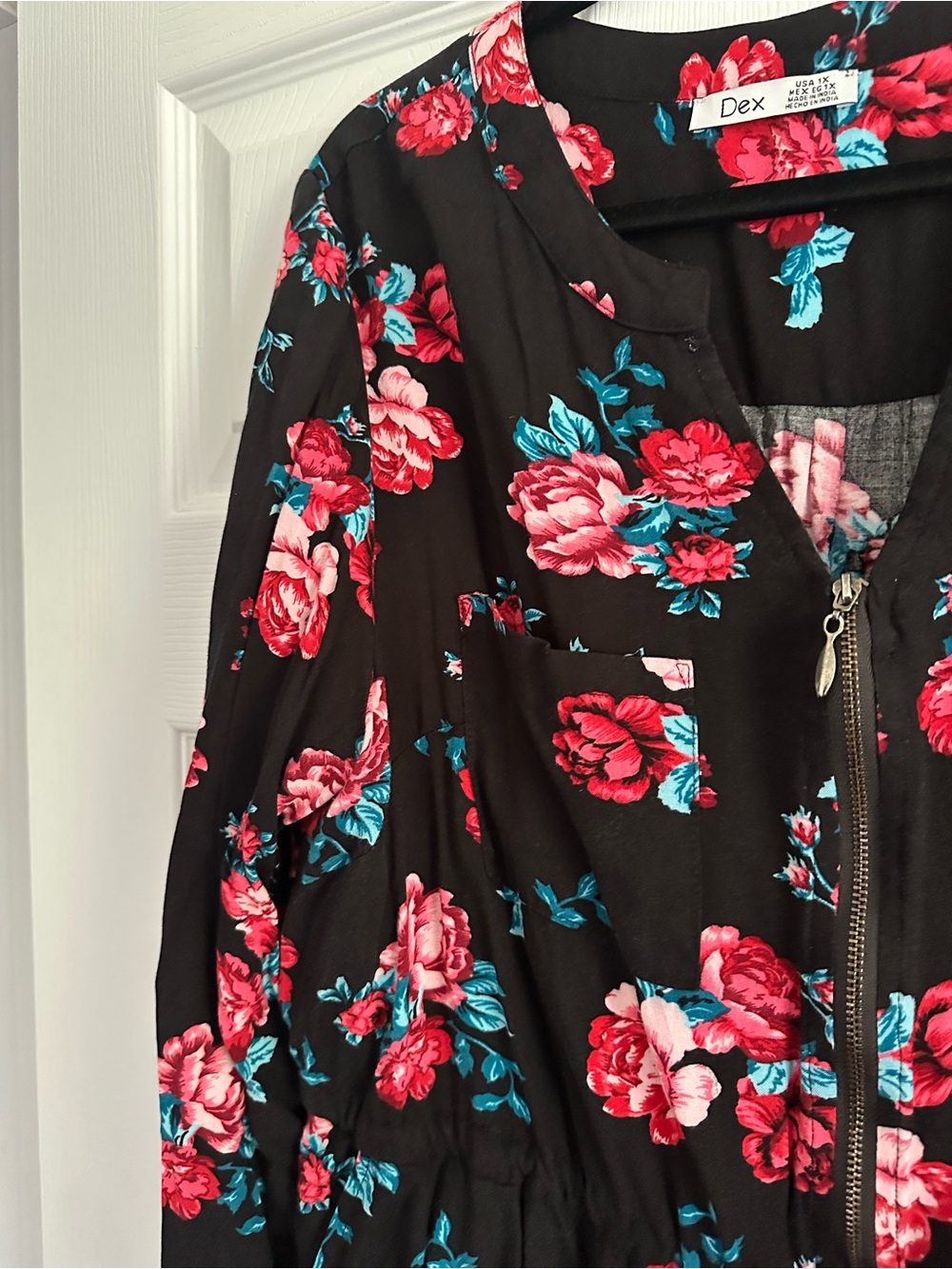 Size 1X Dex Floral Zip Front Drawstring High-Low Dress - Picture 5 of 8
